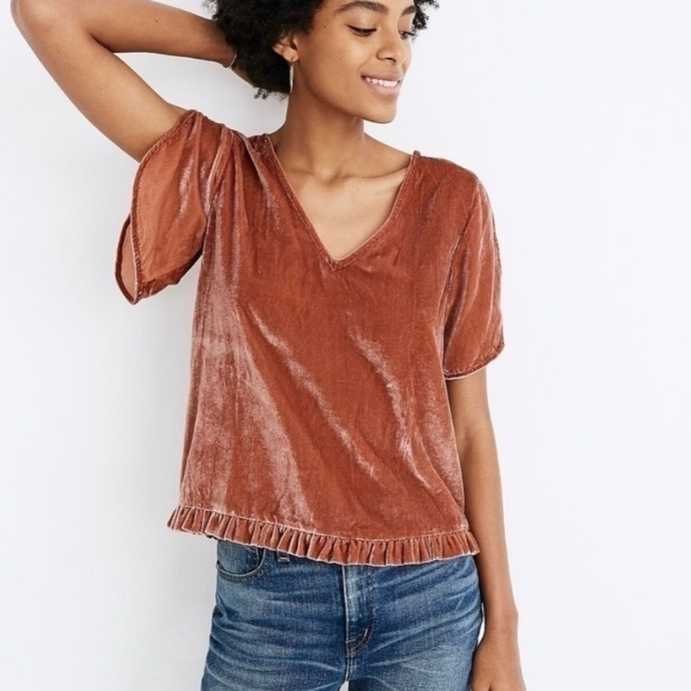 Velvet V-Neck Ruffle Hem Top - Picture 5 of 6